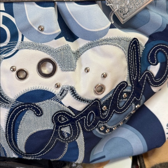 COACH Poppy Signature Pop C Blue Denim Appliqué Large Glam Limited Edition Tote - Picture 4 of 12